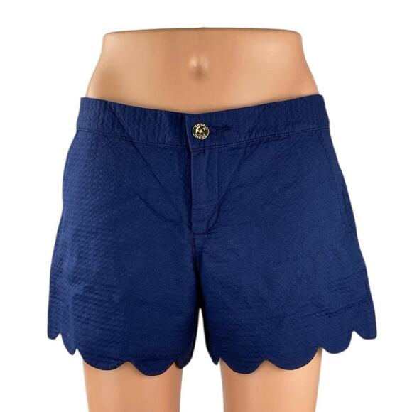 NEW Lilly Pulitzer Buttercup Women's Blue Low Rise Scalloped Hem Mini Shorts 2 - Picture 1 of 6